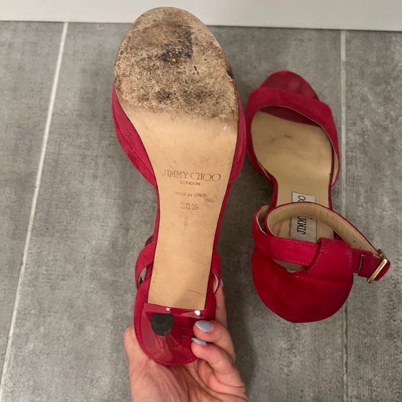 JIMMY CHOO LONDON Magenta Suede ankle Strap Stiletto Heels Size 38.5 - Picture 3 of 6